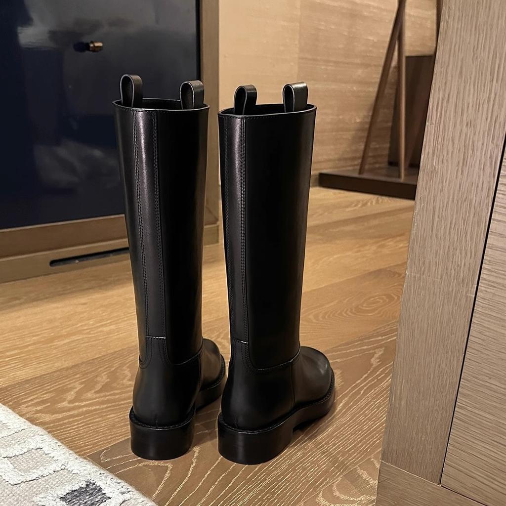 Grape Mother Studiolee 2025 New Autumn and Winter Cowhide Round Head Thin High Boots Thick-soled Knight Boots Women