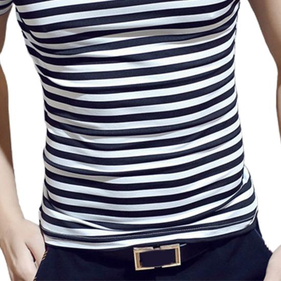 Men T-shirt Contrast Color O Neck Short Sleeve Stripe Print Formal Summer Base Top Male Clothes