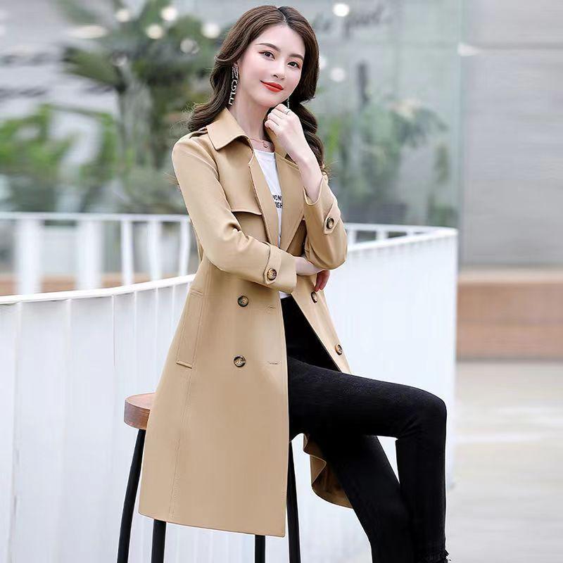 Dámský středně dlouhý trenčkot Dámský jarní a podzimní korejský styl Dvouřadový Slim Fit Overoat pro ženy