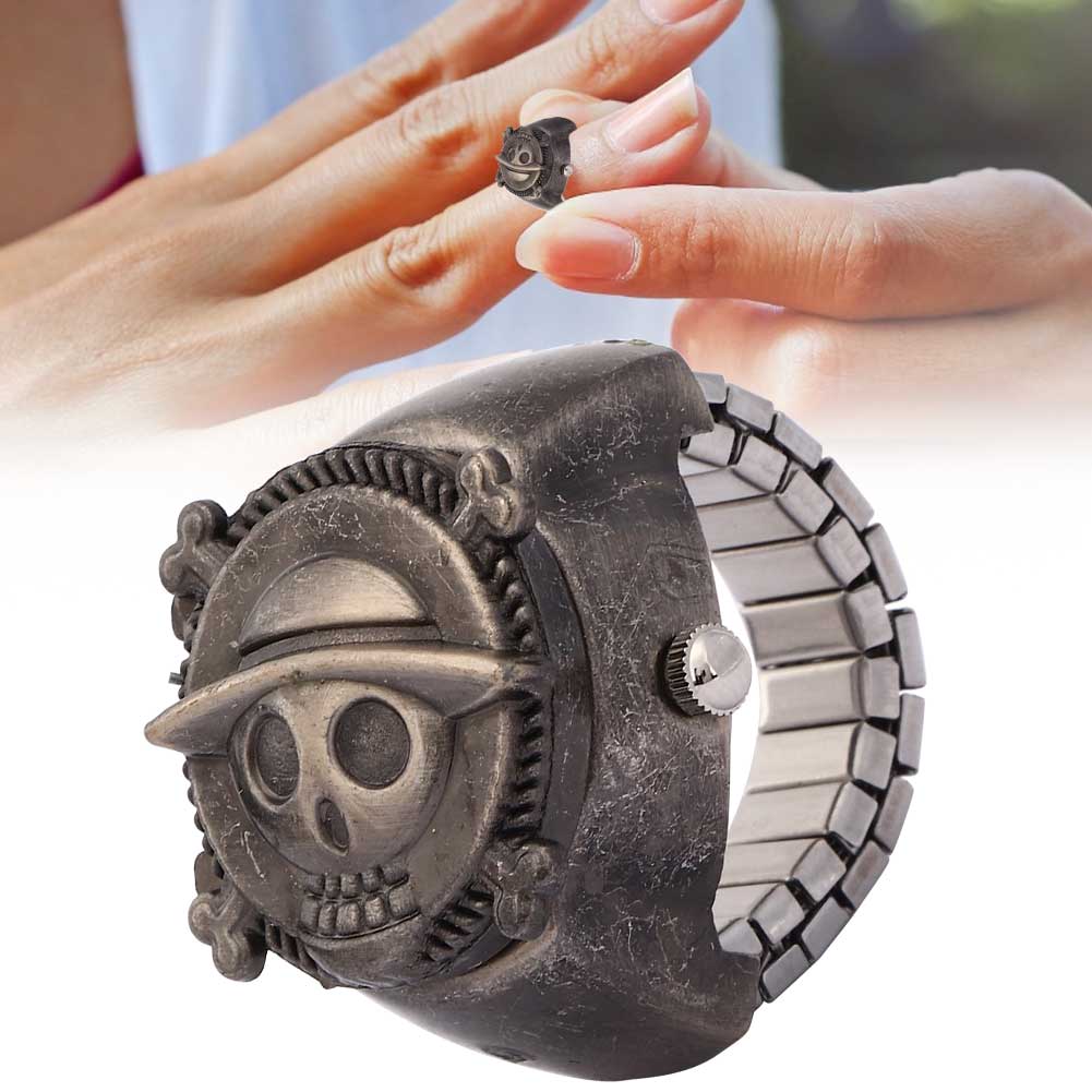 Finger Ring Watch Flip Up Cover Finger Quartz Ring Watch for Unisex Students(Black )