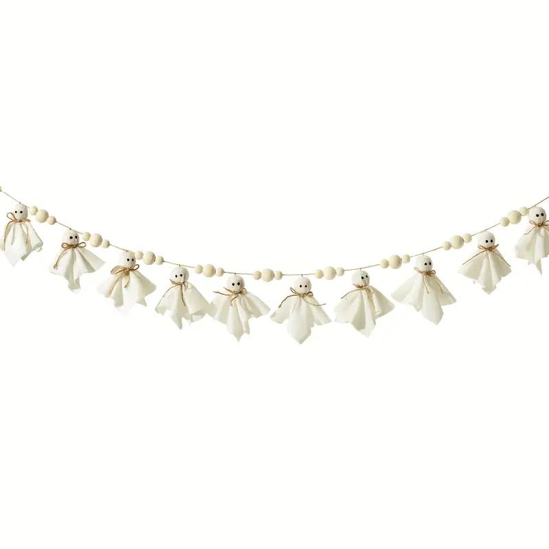 

WTEMPO Handcrafted Halloween Party Banner Charming Wooden Bead & White Ghost Doll Rustic Garden Indoor Outdoor Festive Garland for Spooky Season 10pcs белый