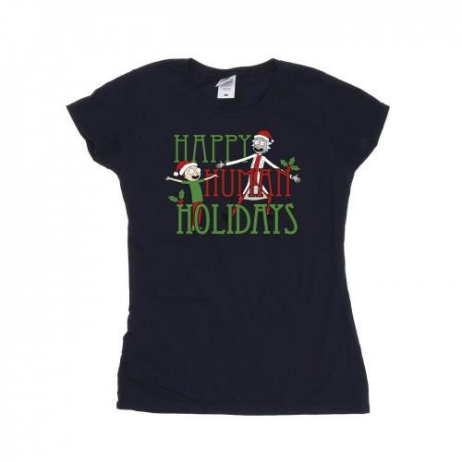Rick And Morty Womens_Ladies Happy Human Holidays Cotton T-Shirt S