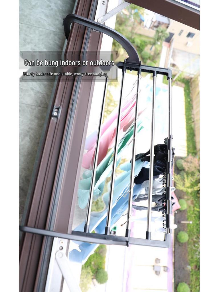 Foldable Stainless Steel Clothes Drying Rack: Durable, Retractable Hanging Pole for Balcony or Window Use