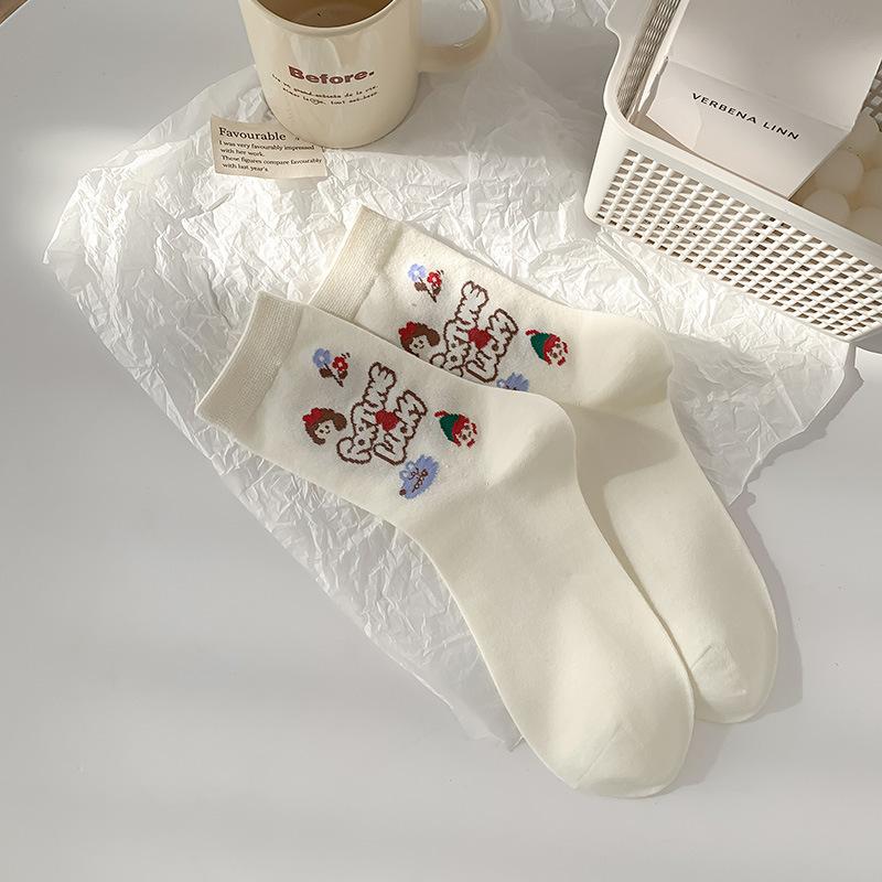 

Autumn Fairy Tale-themed Socks, Women s Mid-calf Socks, Cute Cartoon Long Socks for Girls, Pure Cotton 1 pair