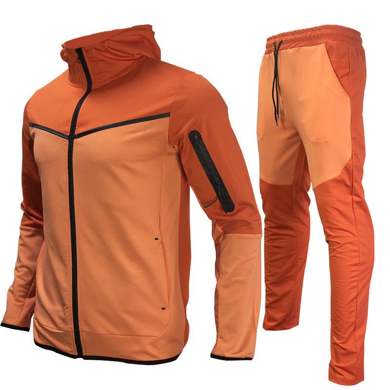 Herren Kapuzen-Farbkontrast Lässige Sportjacke Pullover Hosenanzug Reißverschlusshemd Mode Freizeitanzug Langarmjacke Zweiteiliges Set