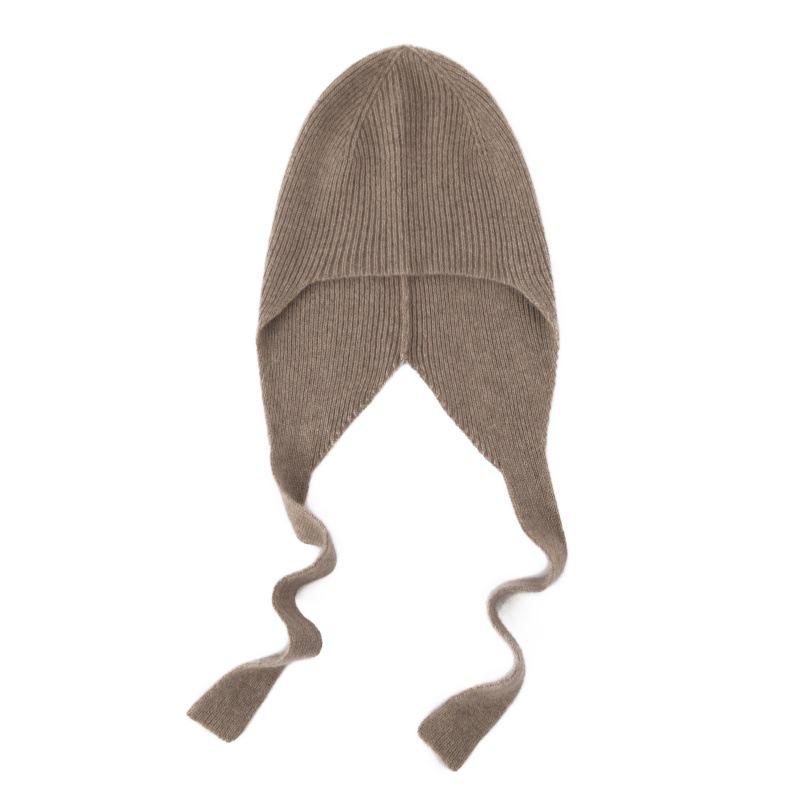 Women's 100% Pure Cashmere Beanie - Fashionable, Warm, Solid Color with Braided Lanyard & Ear Protection