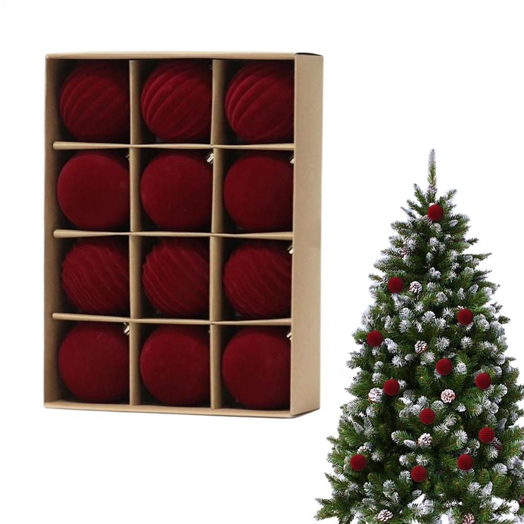 Weihnachtskugel 12 Stück Bruchfeste Dekoration 8 cm Samt Beflockte Kugeln für Weihnachtsbäume für Innen Außen