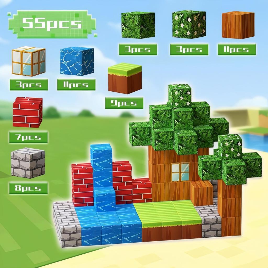 My Block World Children's Magnetic Cubes Set - Primeval Forest