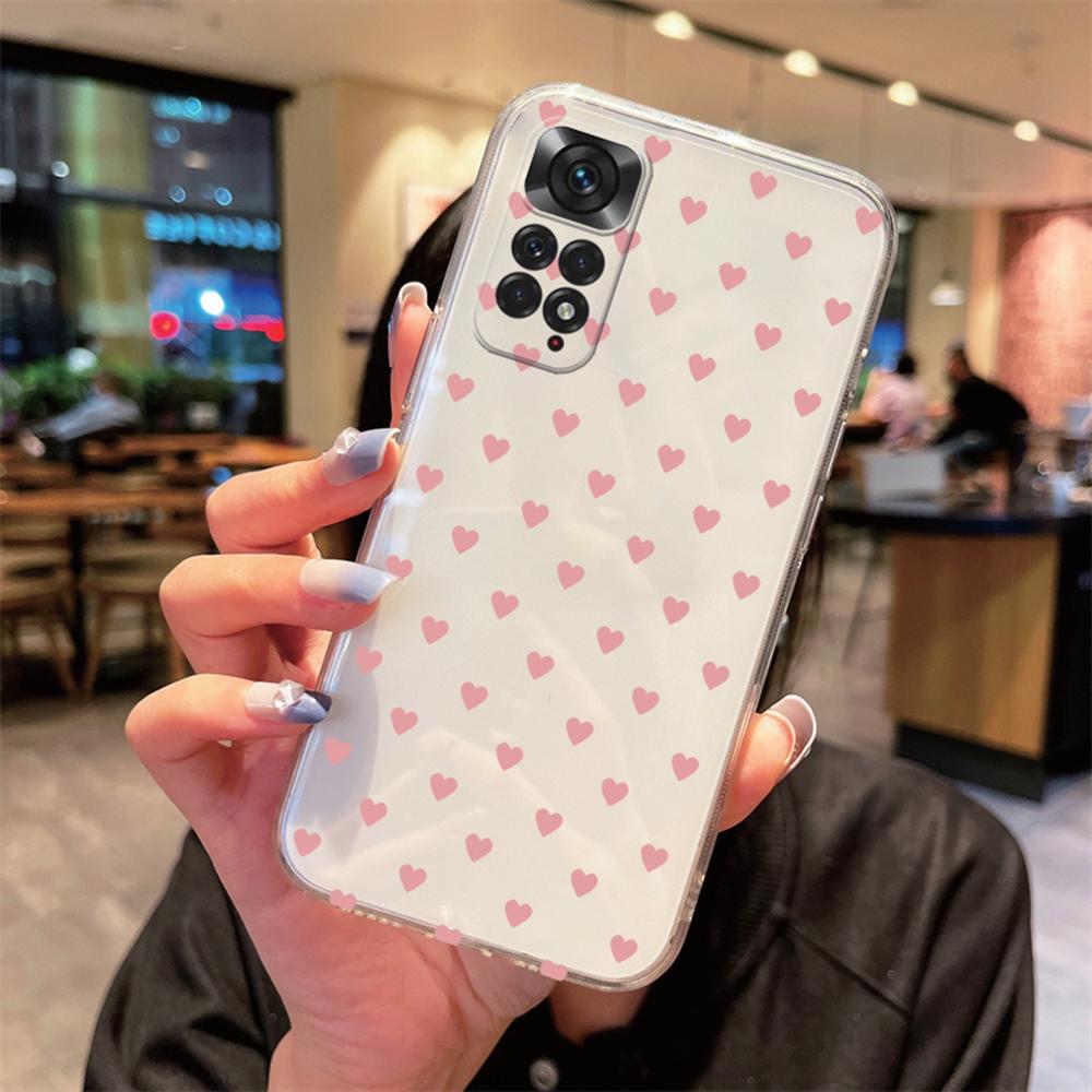 Cute Love Heart Clear Transparent Phone Case For Xiaomi Redmi Note 11 12 10 11s 10s Pro Max Non-Yellowing Shockproof Women Cover