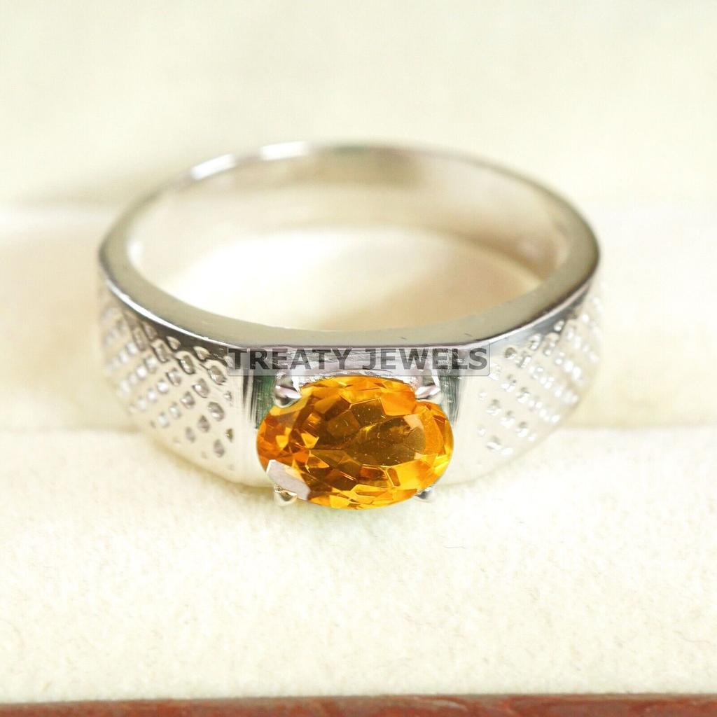 Citrine Oval Cut Gemstone With 925 Sterling Silver Ring For Men's #A950 JL375669219435