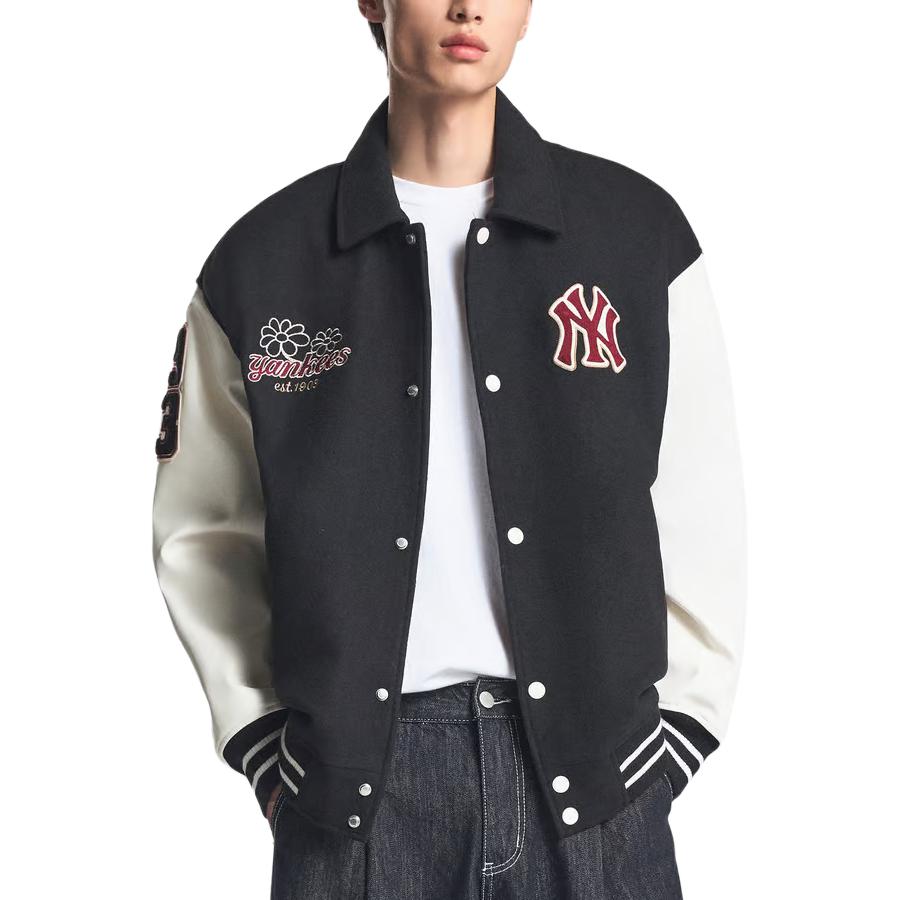 MLB New York Yankees Varsity Single-Breasted Collar Long Sleeve Jacket Unisex Jacket Black 3AJPV1446-50BKS