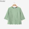 ZANZEA Women Casual Round Neck 3/4 Sleeve Embroidery Loose Blouse