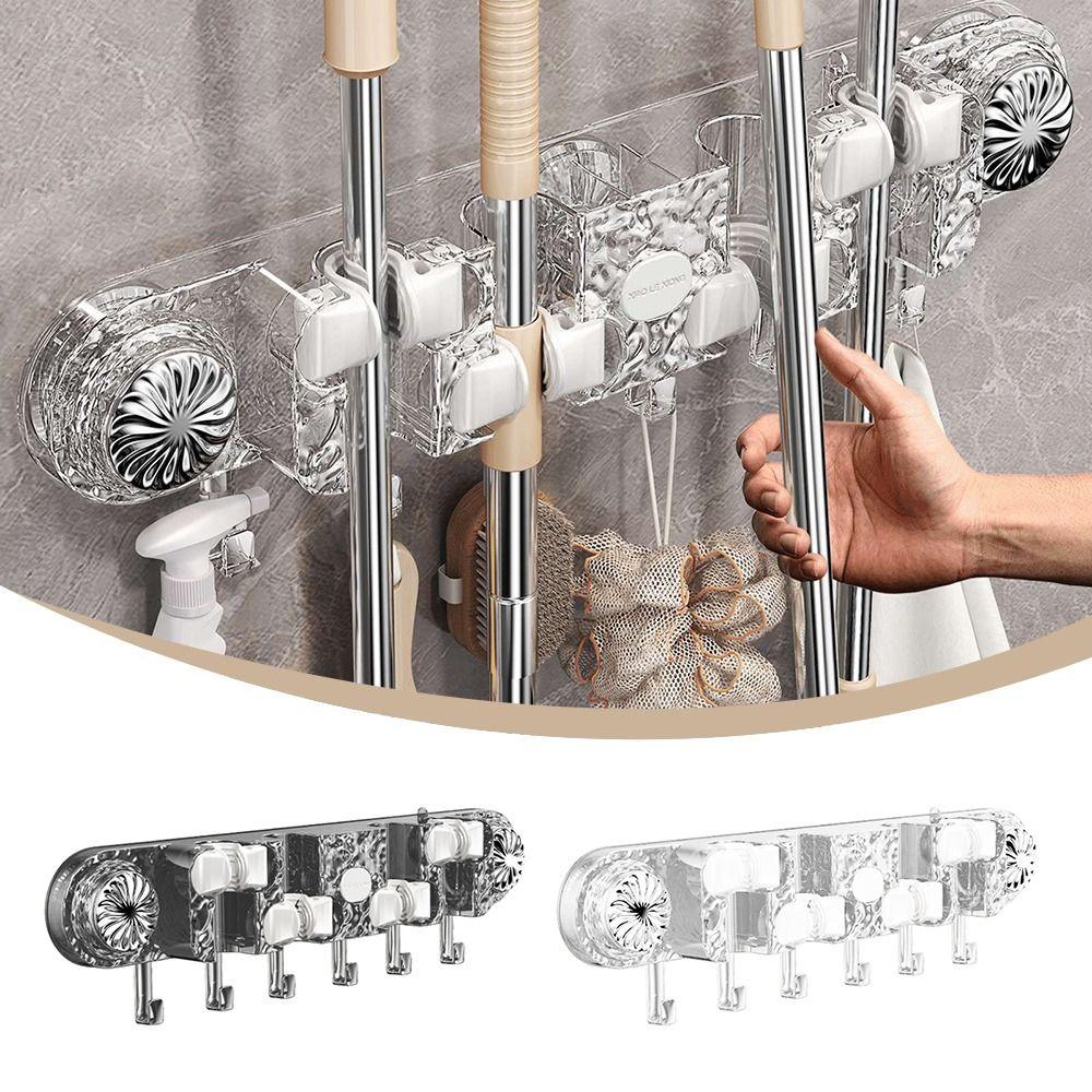 with Hooks Broom Brush Hanger Wall Mounted Bathroom Storage Rack Durable Mop Clamp Holder