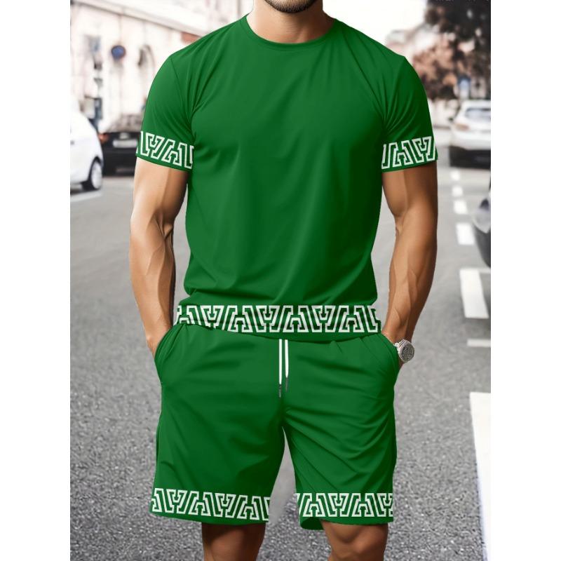 Trendy Men S Suit Short-Sleeved T-Shirt + Casual Shorts Two-Piece Set Summer Slim Fit Fashion Men S Clothing Two-Piece Set S разноцветный
