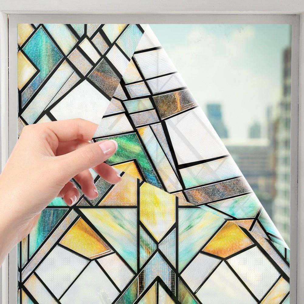 Non-Adhesive Stained Glass Film Rainbow Pattern Privacy Window Film  Sidelight Use