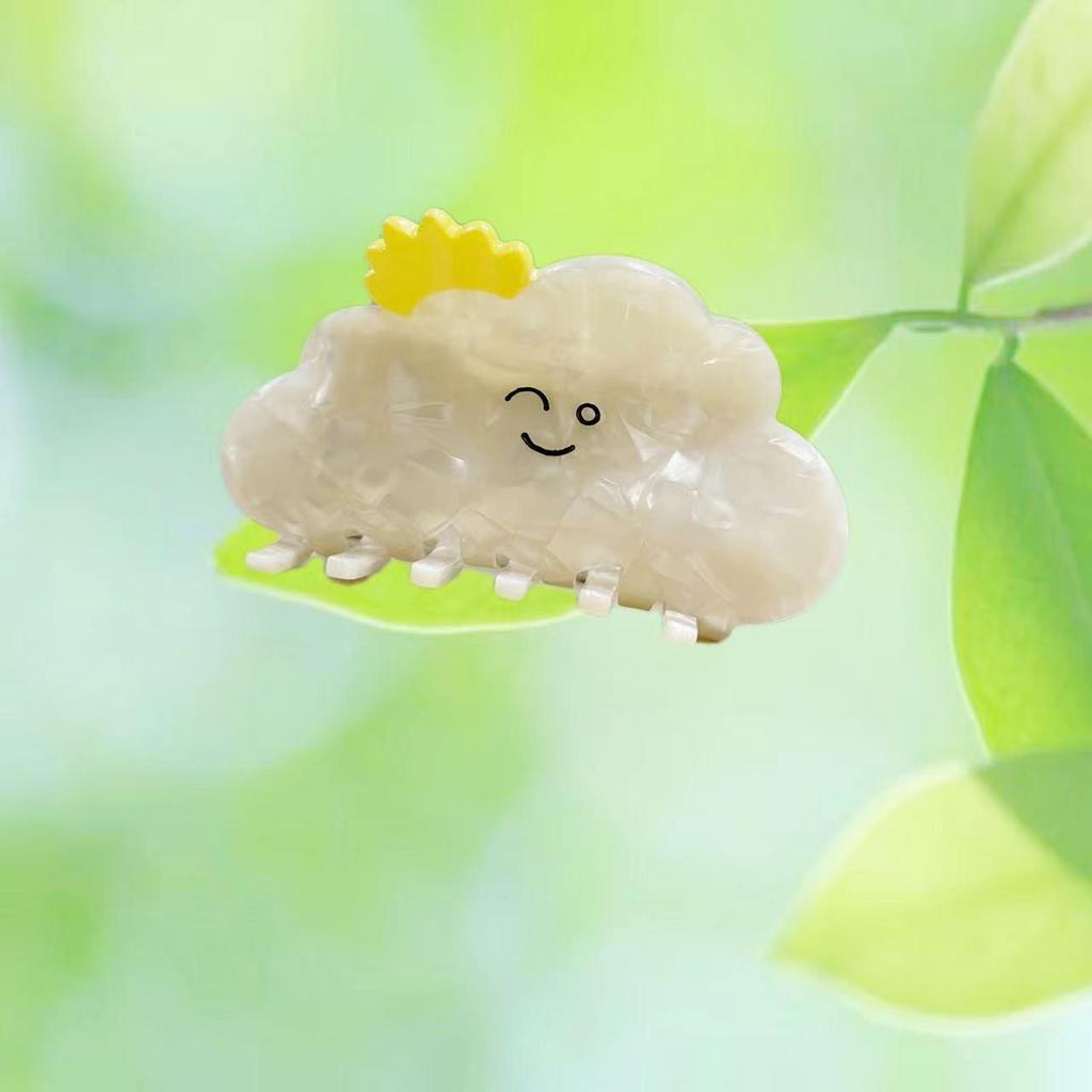 New Milk-tea Cloud & Raindrop Hair Clip: Cute Cartoon White Claw, Acetate Shark Hair Accessory