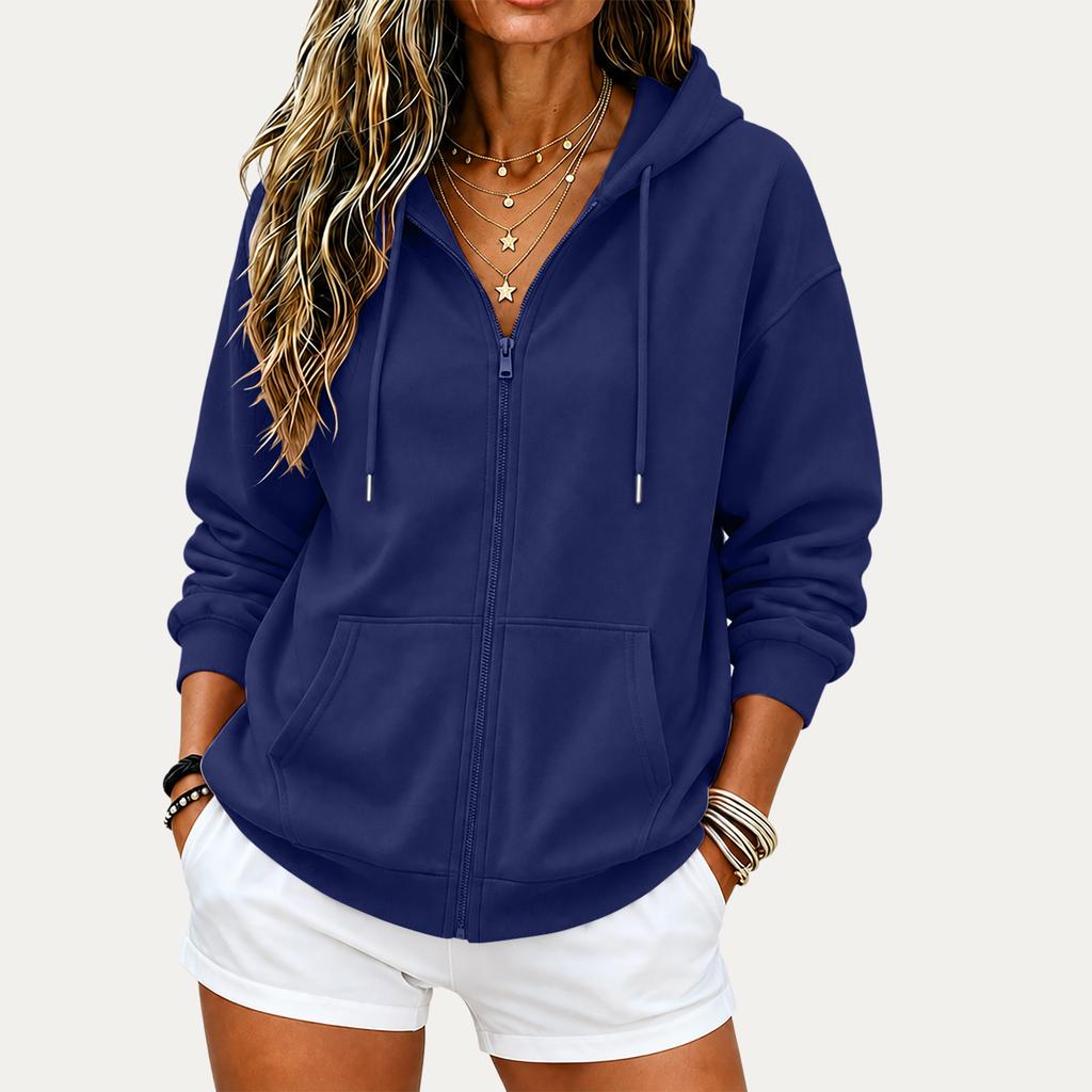 Women's Lightweight Zip-Up Hoodie Drop Shoulder Relaxed Fit for Spring and Fall