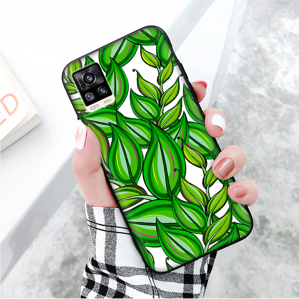 Black Case for Xiaomi Redmi 13C Note 9 iPhone XR 7 8 14 15 11 12 13 X XS Pro Max Samsung A25 S23 S24 FE Ultra Plus Green Leaves