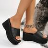Fashion Chunky Platform Sandals Women Fashion Black PU Leather Wedge Slippers for Woman 2025 Summer Thick Bottom Slides Plus Size