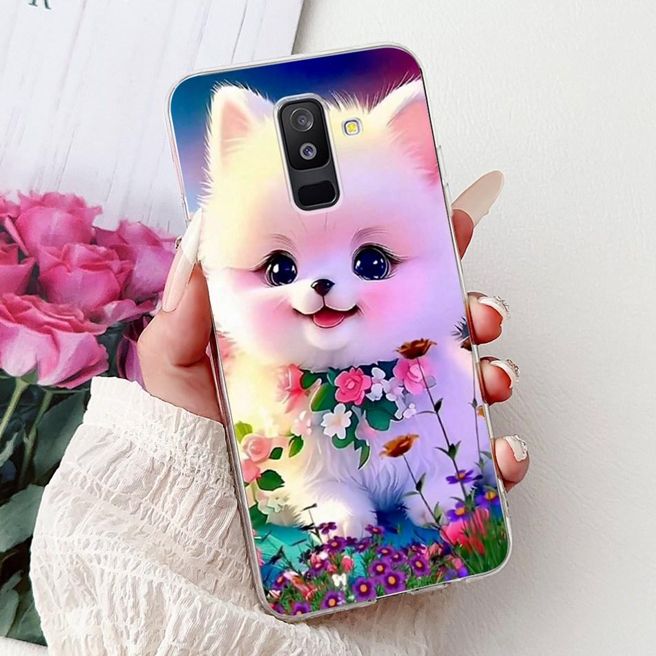 For Samsung Galaxy A6 Plus 2018 Phone Case On Samsung A6+ (2018) A6 A600F A605G Elegant Floral Cat Soft Silicone Clear TPU Cases
