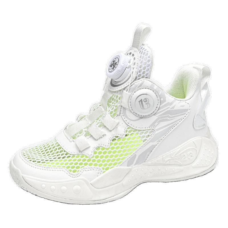 Classmate boys shoes 2025 new summer children's white sneakers rotating button mesh breathable basketball shoes
