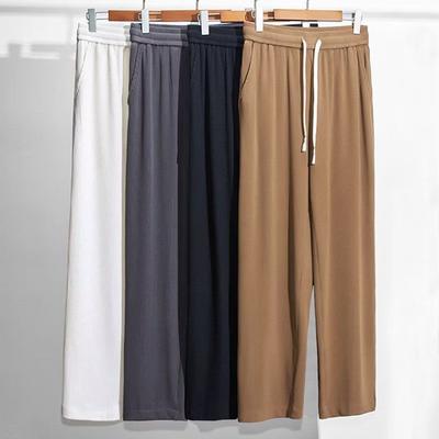 Striped Ice Silk Pants for Men In Summer Thin Design, Straight Tube Hanging Feeling, Loose and Wide Leg Summer Versatile Sports and Casual Pants
