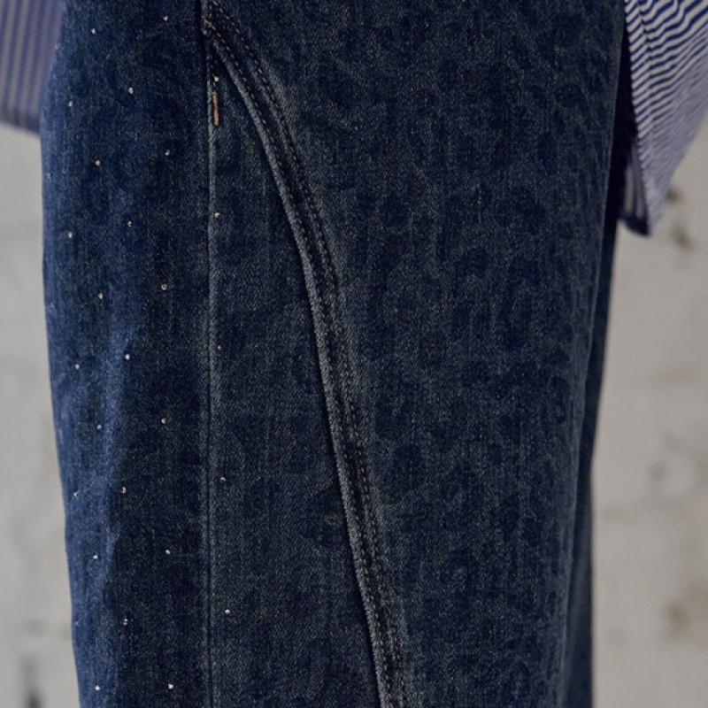 Maxza Cubic Leopard Wide Dark Blue Denim Pants Ze03ql003na