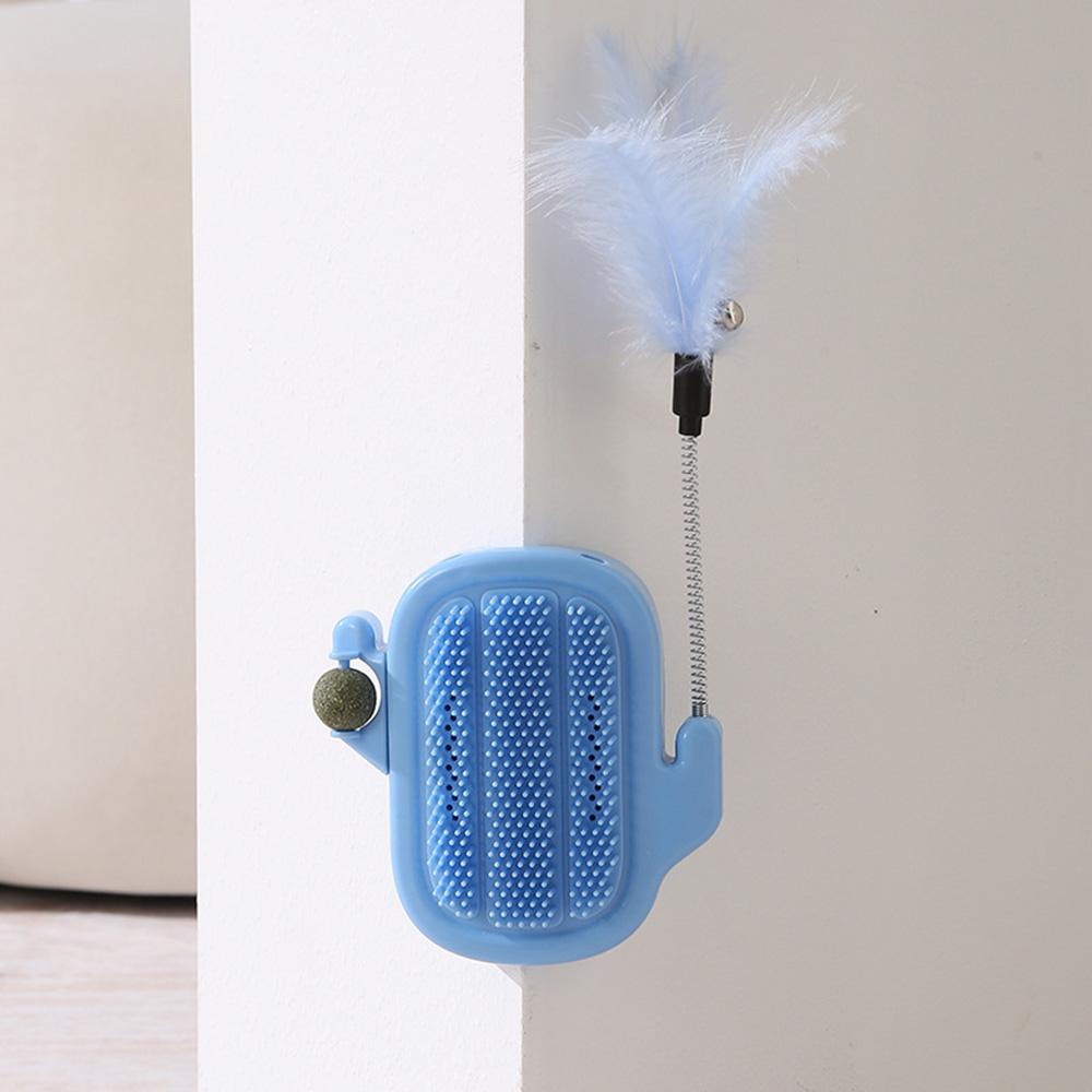 

Pet Cactus Cat Scratcher & Hair Rubber:Cat Toy with Teaser Stick & Mint Ball, Plastic Interactive Cat Plaything for Grooming Fun синий
