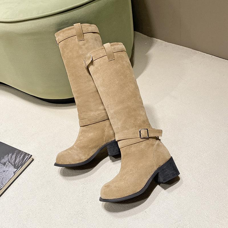 

Thick-soled but knee-length boots for women 2024 new thin legs trend versatile height-increasing knight boots for women 35 хаки