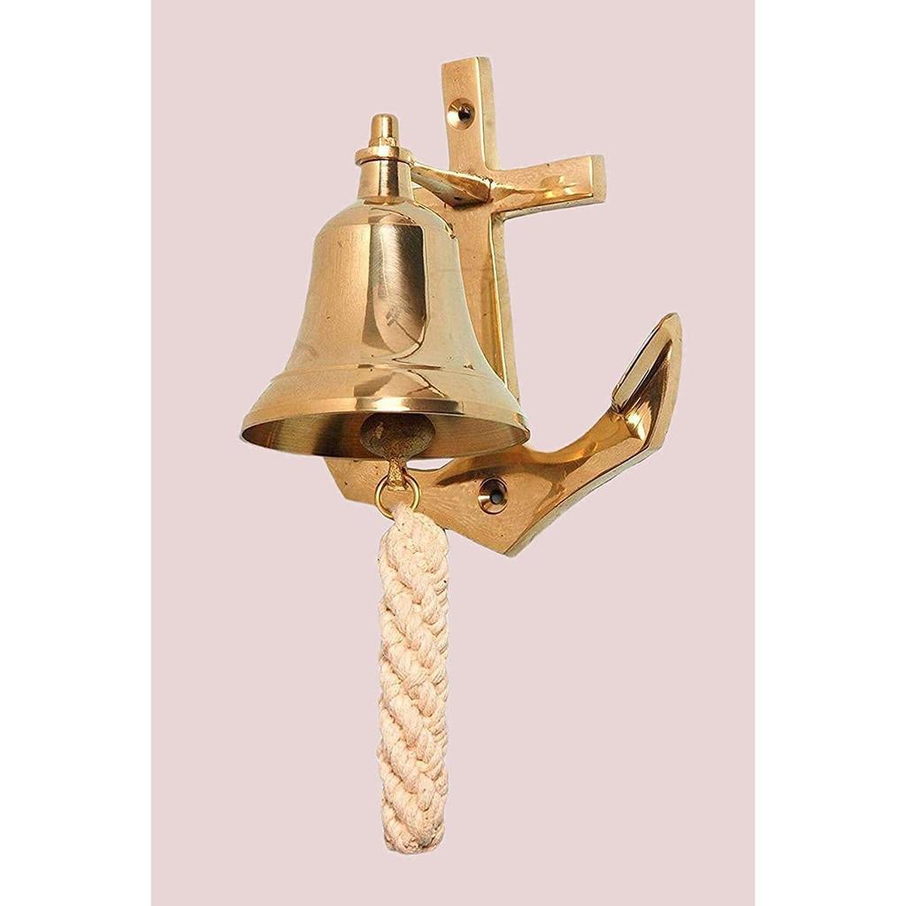 Antike Vintage Klingel aus massivem Messing mit Schiffsanker Wandbehang Dekor