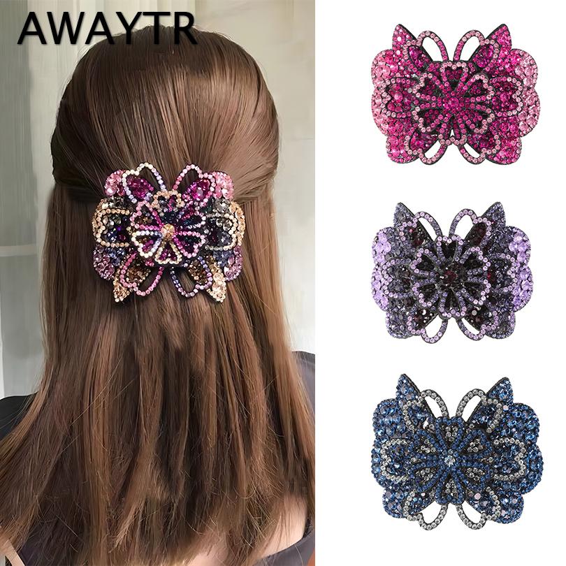 Glänzende Strass-Haarnadel Blume Federklemmen Elegant Rosa Blume Haarspange Haarspangen für Frauen Haarschmuck Kristall-Haarnadel