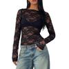 Women Long Sleeve T-Shirts Tie-Up Backless Lace Shirts Spring Fall Slim Fit Tops Streetwear