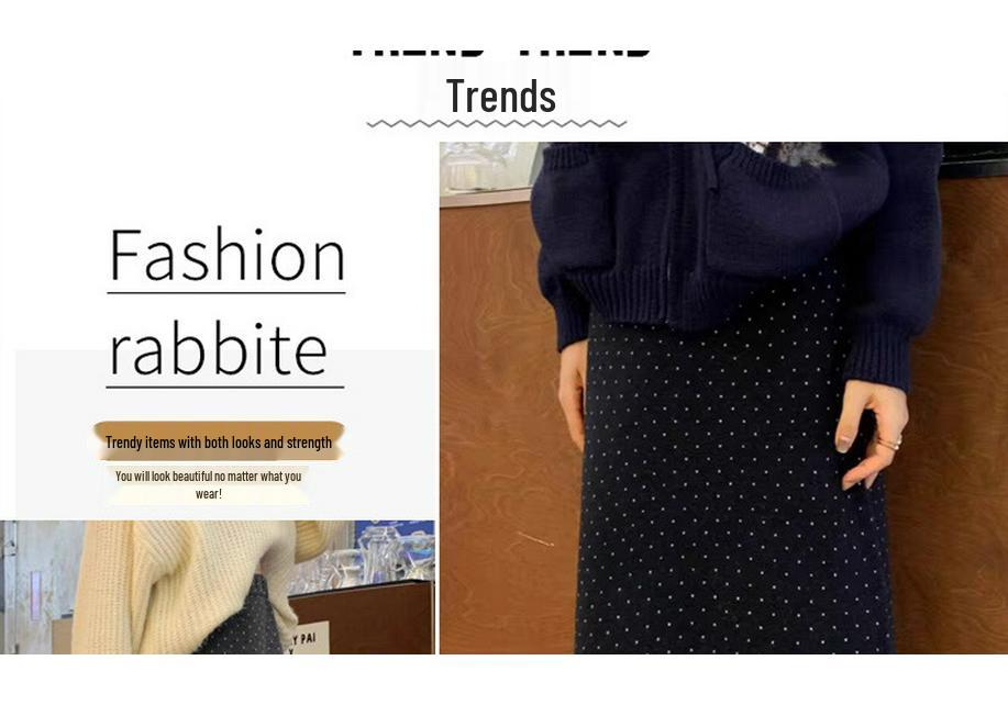 Autumn/Winter Polka Dot Ruffle Knit Midi Skirt for Maternity - Slimming, Casual