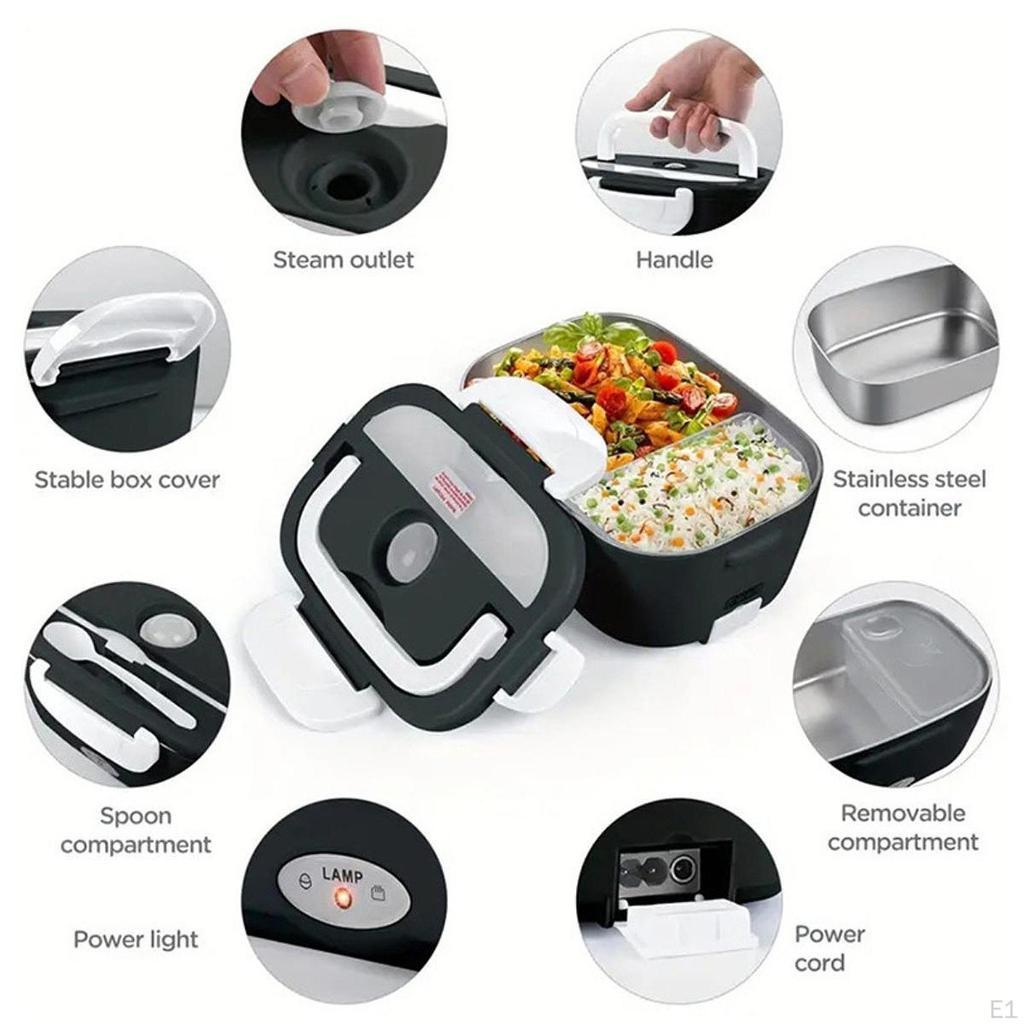 Electric Lunch Box Convenient Food Heater Warmer for Outdoor Car Office Black White