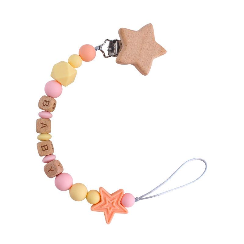 DIY Baby Personalized Name Leaf Pacifier Clips Holder Chain Teething Toys Gifts Wooden Ring Anti-drop Chains Babies