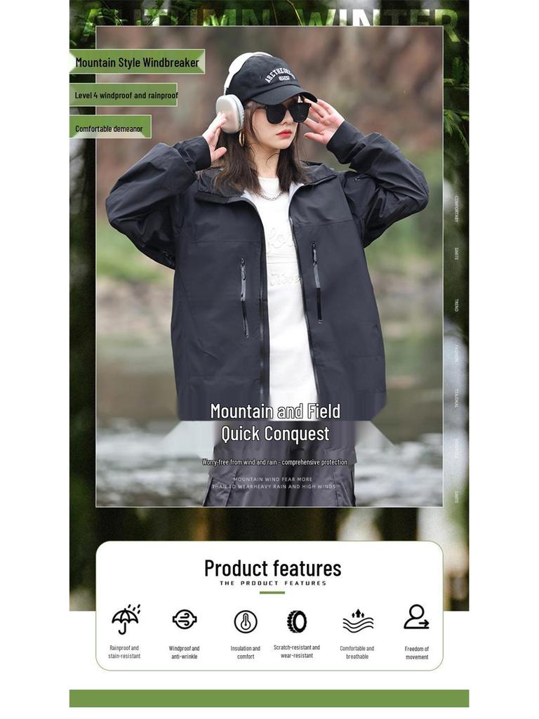 2025 New Men's and Women's Hooded Hard Shell Mountaineering Jacket - Spring/Autumn, Waterproof, Casual Style