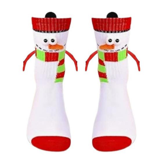 Cartoon Christmas Socks Magnetic Holding Hands Socks Cute Snowman Reindeer New Year Socks Fun Gifts for Girls Teens Birthday Holidays