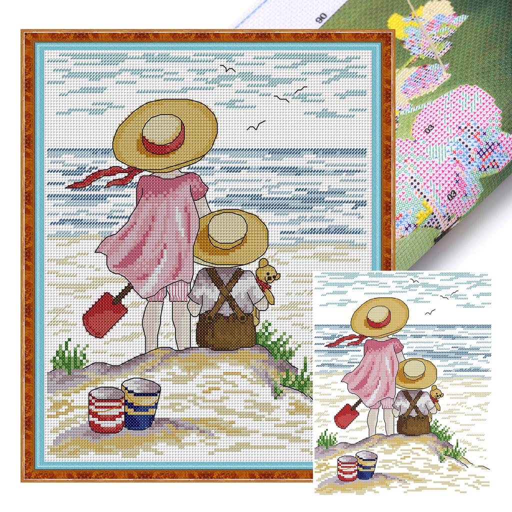Figure Partial 14CT DIY Stamped Embroidery Needlepoint Starter Kits Cross Stitch Art and Crafts Kits for Adults Home Decor