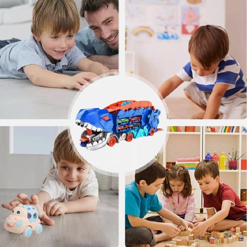 Car Truck Dinosaur Transport Carrier With12 Pull Back Dino Car Toy For Gift Kids