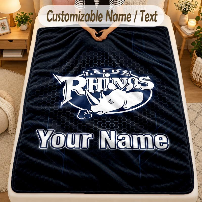 Coperta di Flanella Leeds Rhinos Nome Testo Personalizzato Morbida Calda Plaid Decorazione Casa Regalo