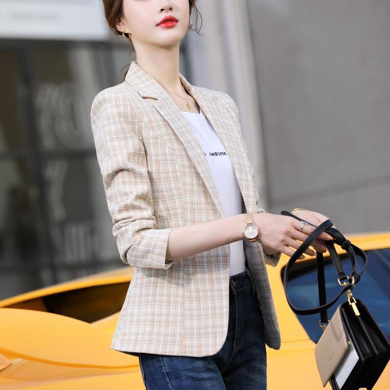 2025 Spring Korean Style Plaid Short Suit Jacket for Women - Slimming, Petite, Casual, Trendy