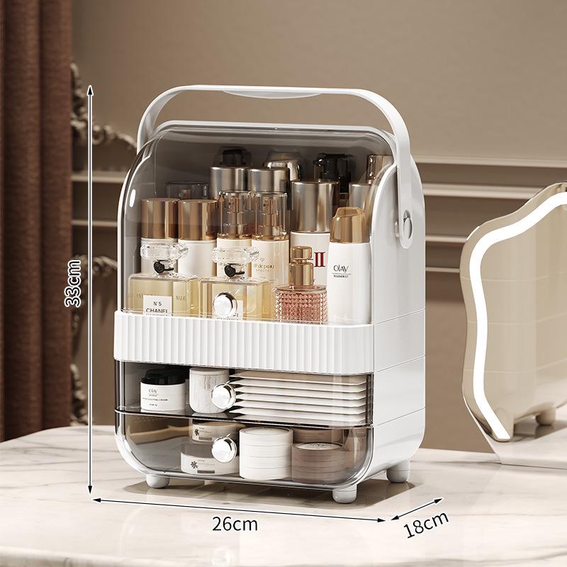 Large Capacity Dustproof Cosmetic Storage Box with Desktop Drawer for Skincare and Makeup
