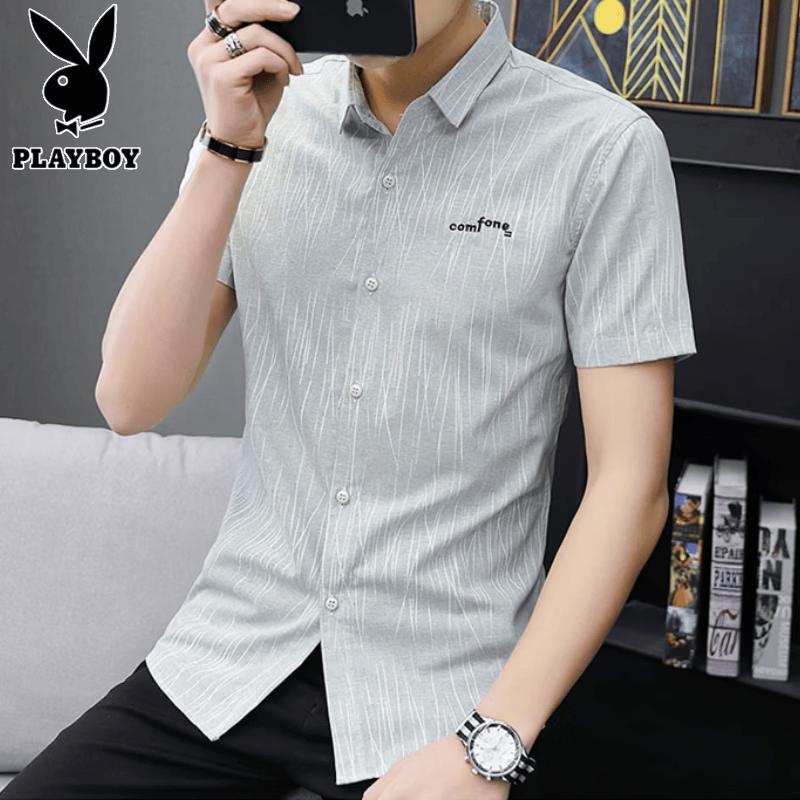 PLAYBOY Men s Summer Slim-Fit Short Sleeve Shirt L/175