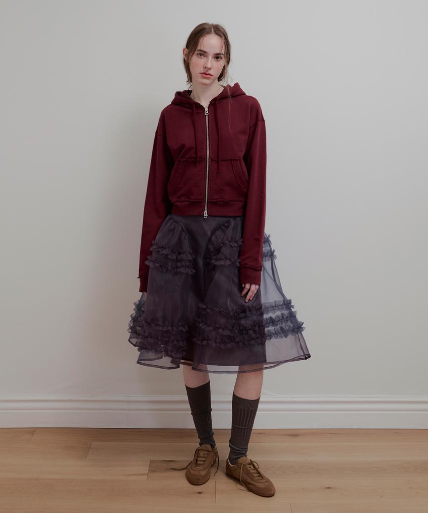 Aobteu Organza Frill Layered Skirt - Charcoal