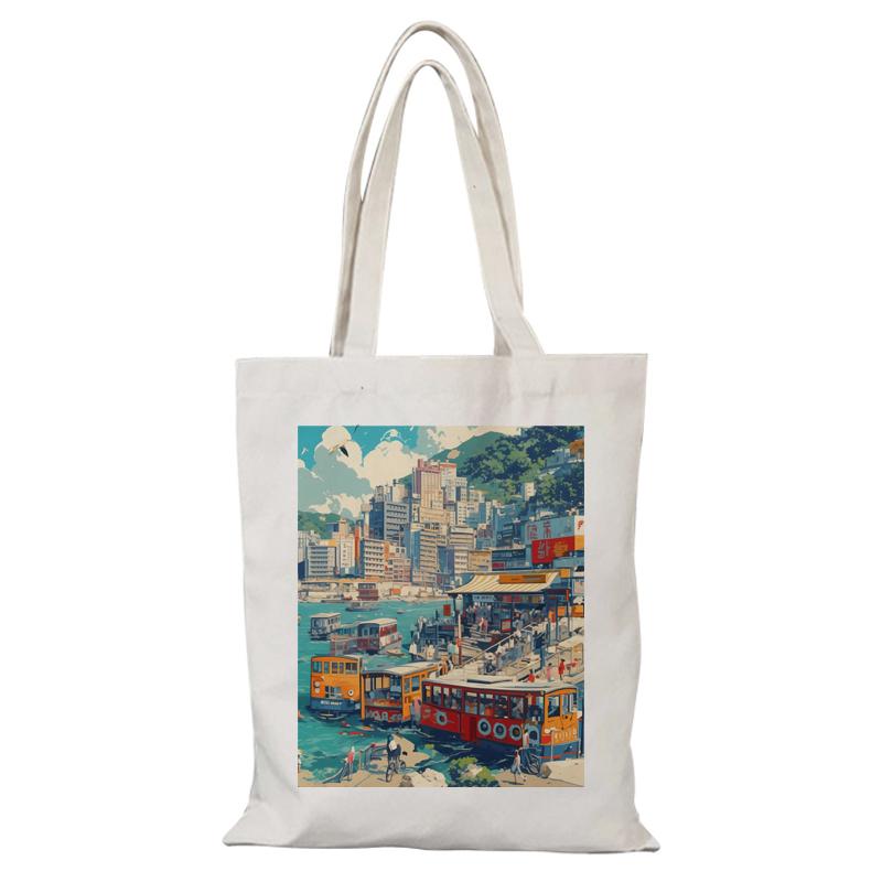 Fashionable Large Capacity Custom Canvas Tote Bags for Commuting and Going Out in Hong Kong
