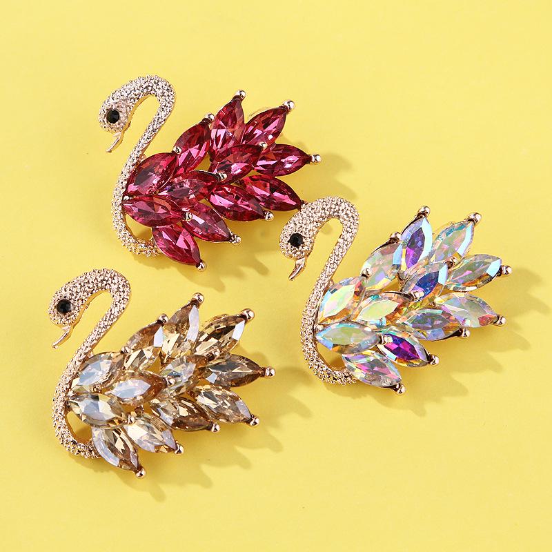 Lanhao Korean Style Cute Crystal Swan Brooch Pin for Men and Women
