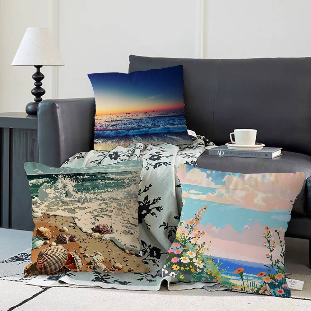 Art Beach Pillow Case Removable Washable Cushion Cover – All-Season Soft Linen