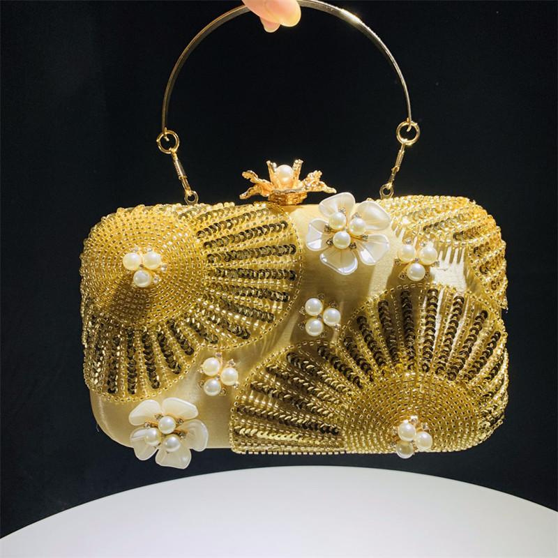 2025 Luxury Sequined Flower Design Peal Evening Clutch Bag Women Prom Glitter Banquet Bag New Shoulder Handbag Wedding Party Bag