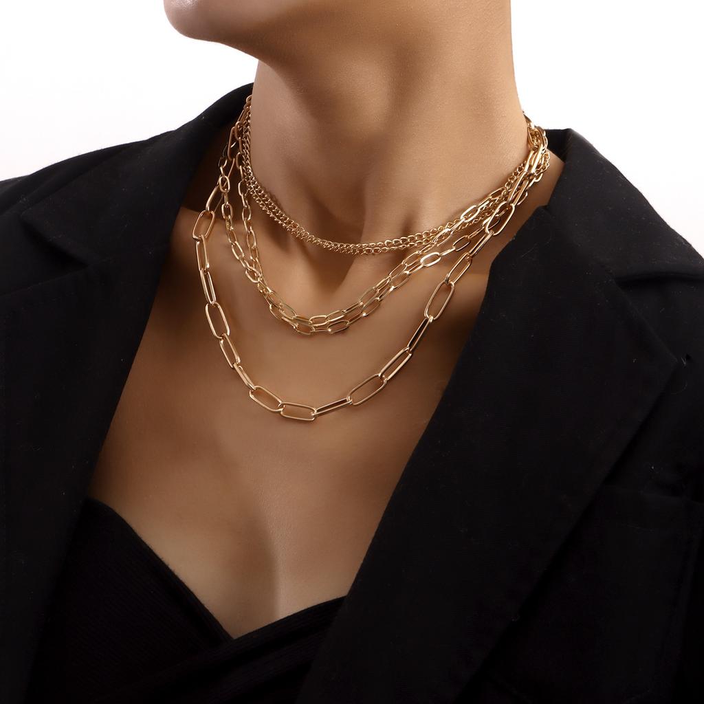 Retro multi-layer paper clip bamboo collarbone chain necklace female, Japanese and Korean trend women's necklace