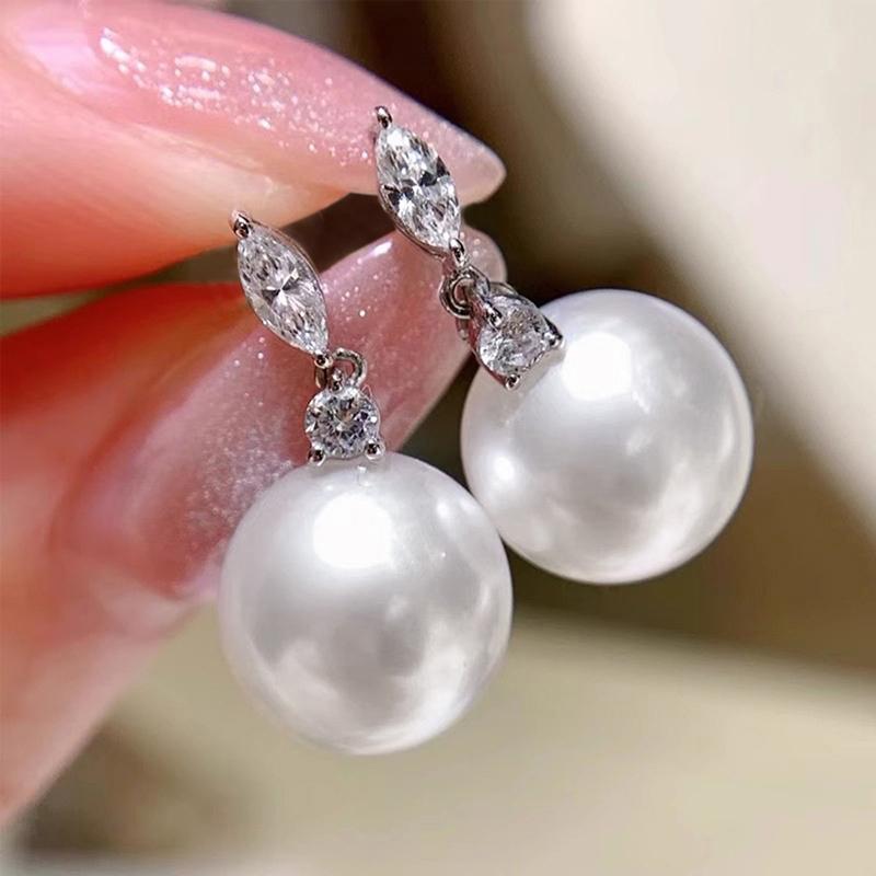 Huitan White Simulated Pearl Dangle Earrings Aesthetic Ear Hanging Accessories for Women Dazzling Cubic Zirconia Fashion Jewelry